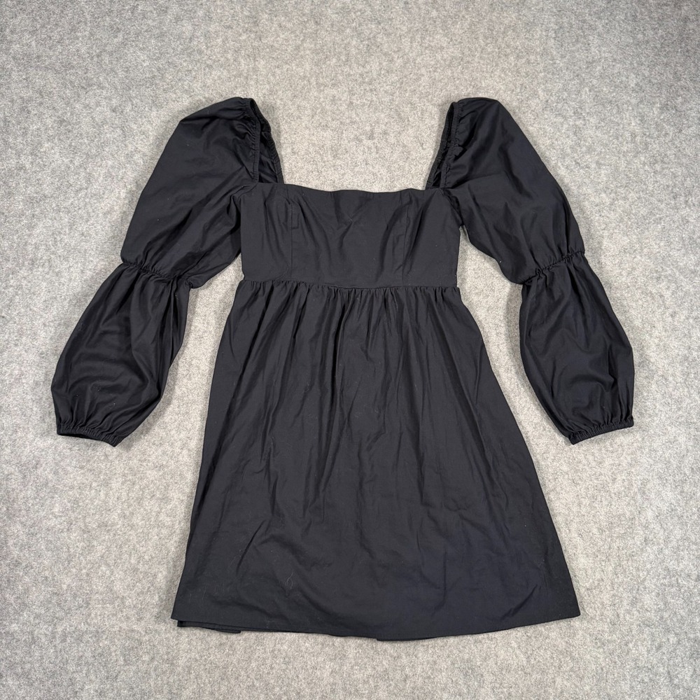 Reformation Black Michaela Long Puff Sleeve Square Neck Dress Women's Size 4